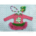 2015 new patrick day shamrock hot pink green baby romper tutu romper dress with matching necklace and headband set